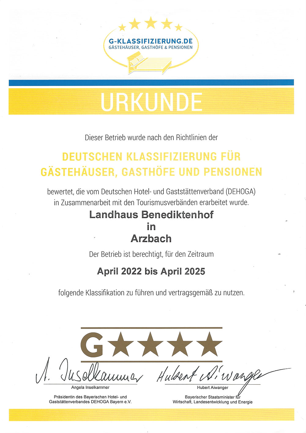 Landhaus-Benediktenhof-Zertifikat-G-Klassifizierung
